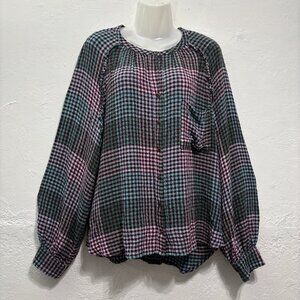 Pilcro Anthropologie Plaid Button-Down Tunic Top Long Sleeve Multi Boho Cozy XL